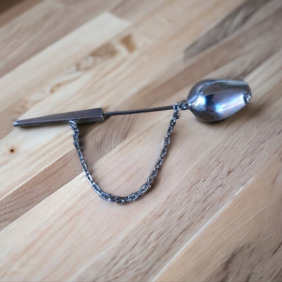 BRIONI Sterling Silver 925 Lapel Tie Stick Suit Pin Gunmetal Rose Bud Minimalist - Picture 14 of 16